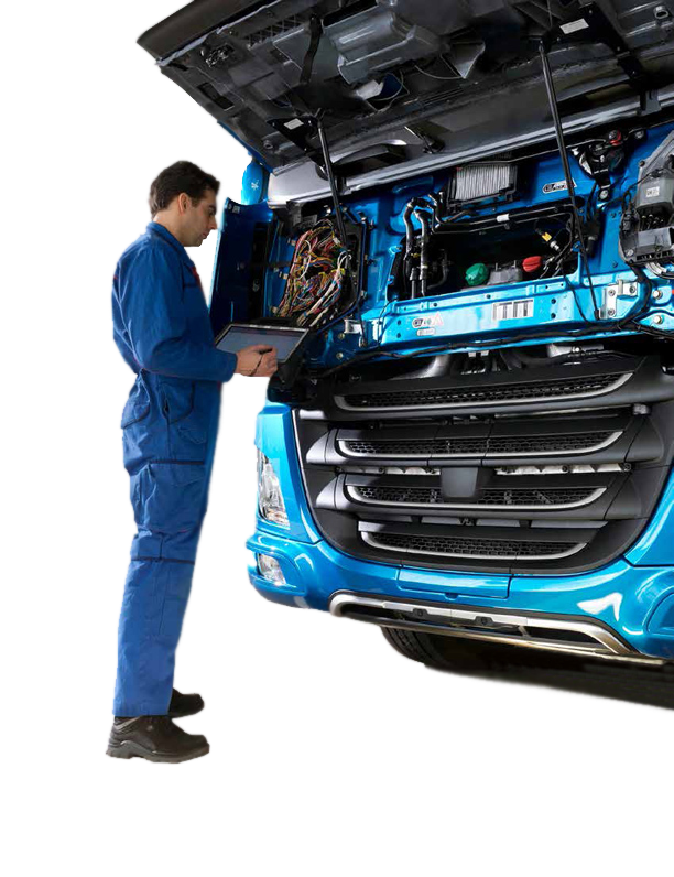 A mechanic checking the performance of the truck.